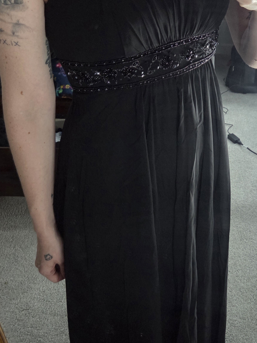 David's Bridal Black Beaded Empire Maxi Dress